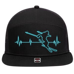 Ski Gift Skiing Heartbeat Tee Skier Gift Skiing Lover Gift 7 Panel Mesh Trucker Snapback Hat