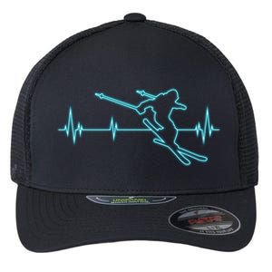 Ski Gift Skiing Heartbeat Tee Skier Gift Skiing Lover Gift Flexfit Unipanel Trucker Cap