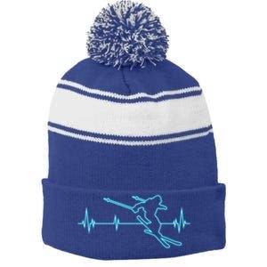 Ski Gift Skiing Heartbeat Tee Skier Gift Skiing Lover Gift Stripe Pom Pom Beanie