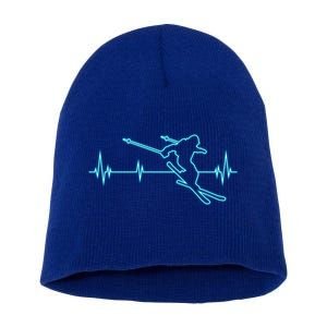 Ski Gift Skiing Heartbeat Tee Skier Gift Skiing Lover Gift Short Acrylic Beanie