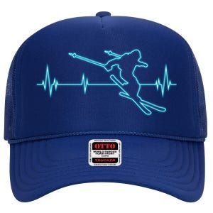 Ski Gift Skiing Heartbeat Tee Skier Gift Skiing Lover Gift High Crown Mesh Back Trucker Hat