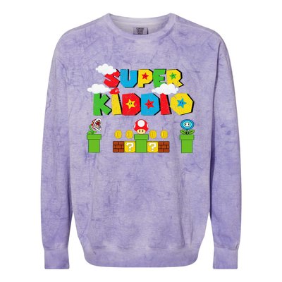 Super Gamer Super Kiddio Funny Retro Vintage Colorblast Crewneck Sweatshirt