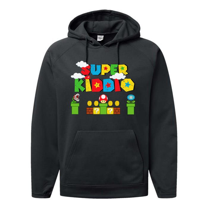 Super Gamer Super Kiddio Funny Retro Vintage Performance Fleece Hoodie