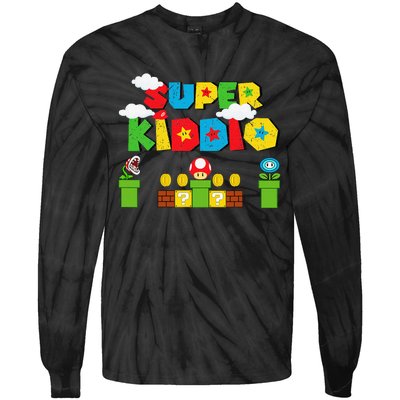 Super Gamer Super Kiddio Funny Retro Vintage Tie-Dye Long Sleeve Shirt