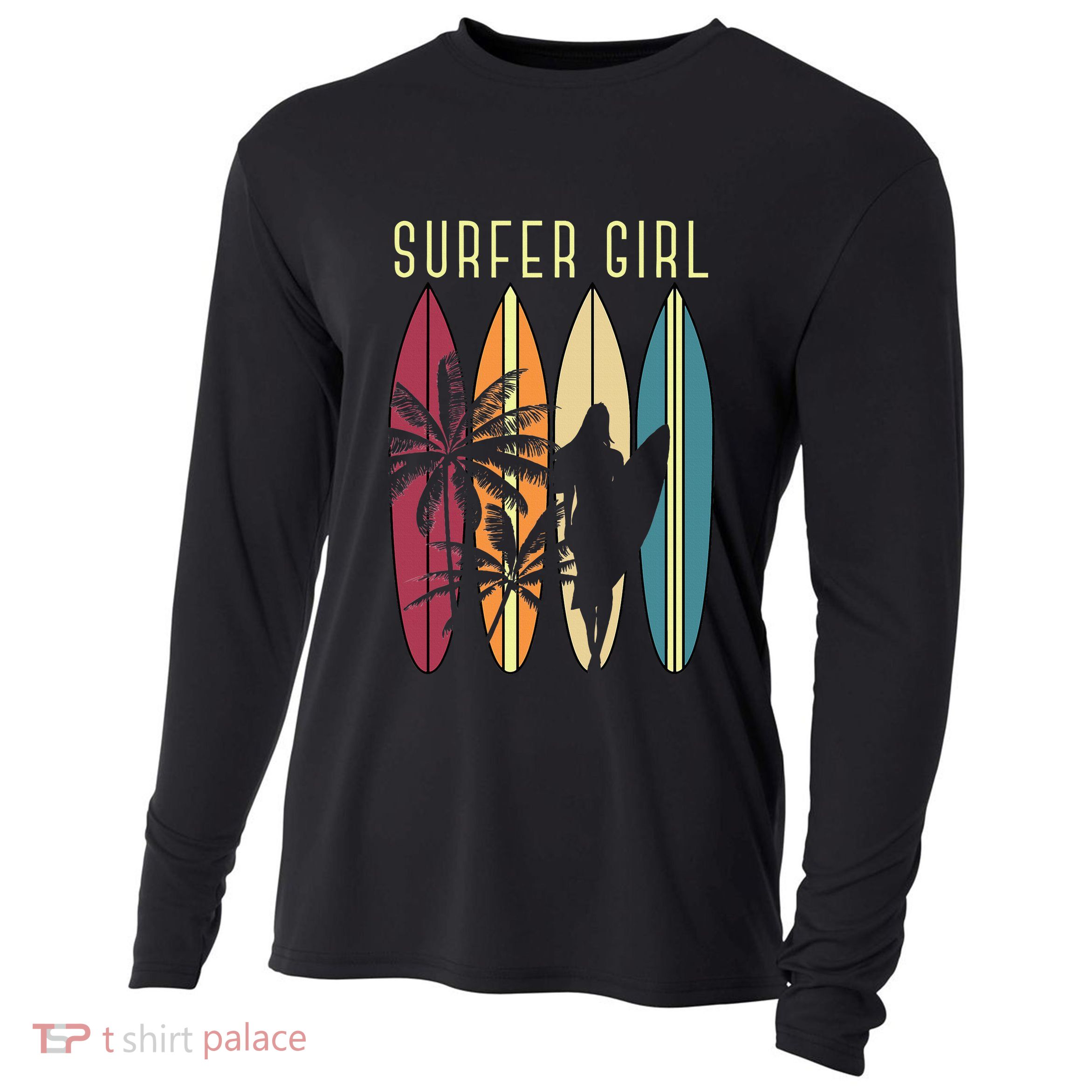 Surfer Girl Surfboard Surfing Women Surf Ocean Surfing Cooling Performance Long Sleeve Crew