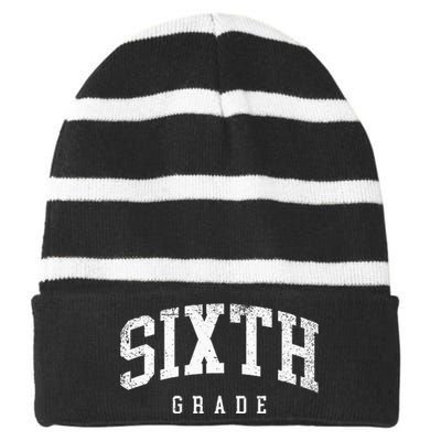 Sixth Grade Squad 6th Grade Team Retro First Day Of School Striped Beanie with Solid Band