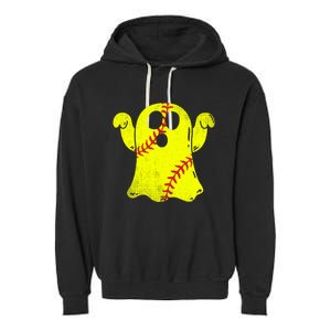 Softball Ghost Softball Lover Halloween Costume Garment-Dyed Fleece Hoodie