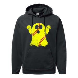 Softball Ghost Softball Lover Halloween Costume Performance Fleece Hoodie