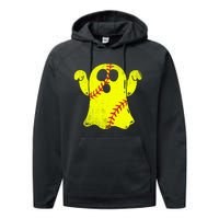 Softball Ghost Softball Lover Halloween Costume Performance Fleece Hoodie