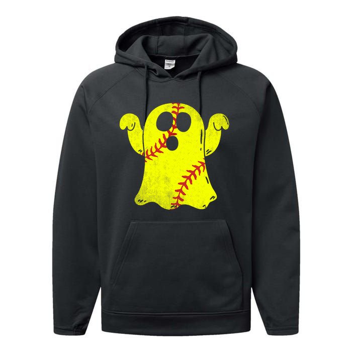 Softball Ghost Softball Lover Halloween Costume Performance Fleece Hoodie