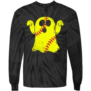 Softball Ghost Softball Lover Halloween Costume Tie-Dye Long Sleeve Shirt