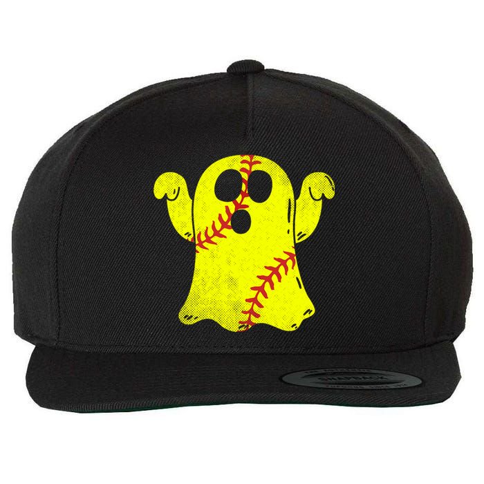 Softball Ghost Softball Lover Halloween Costume Wool Snapback Cap