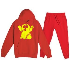 Softball Ghost Softball Lover Halloween Costume Premium Hooded Sweatsuit Set