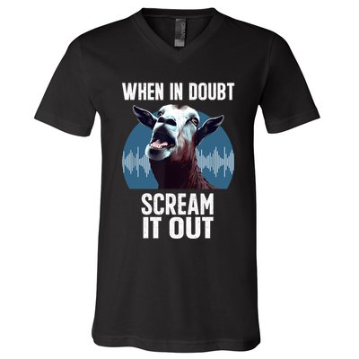 Screaming Goat Scream It Out Meme Face Goat Owner Farmer V-Neck T-Shirt
