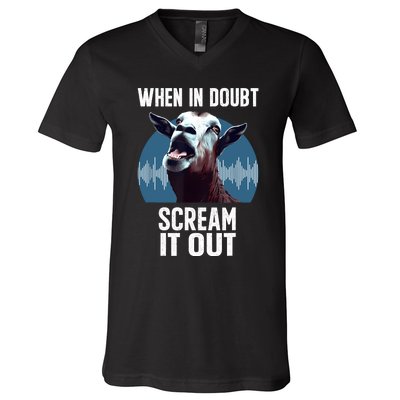 Screaming Goat Scream It Out Meme Face Goat Owner Farmer V-Neck T-Shirt