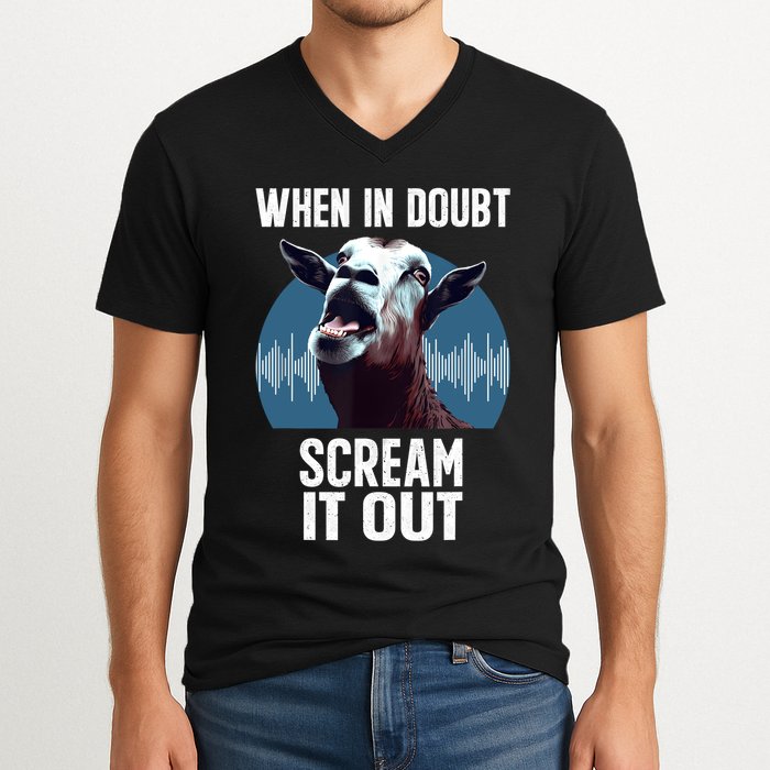 Screaming Goat Scream It Out Meme Face Goat Owner Farmer V-Neck T-Shirt