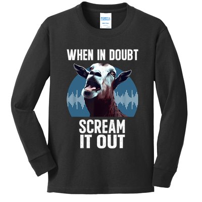 Screaming Goat Scream It Out Meme Face Goat Owner Farmer Kids Long Sleeve Shirt