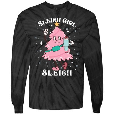 Sleigh Girl Sleigh Reindeer Christmas Retro Xmas Pjs Holiday Tie-Dye Long Sleeve Shirt