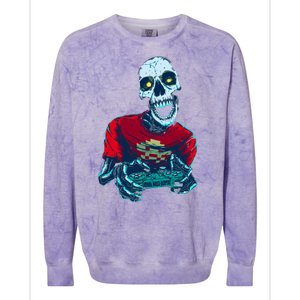 Scary Gamer Skeleton Playing Video Games Graphic Colorblast Crewneck Sweatshirt