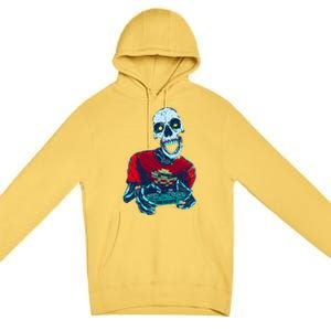 Scary Gamer Skeleton Playing Video Games Graphic Premium Pullover Hoodie