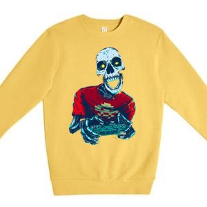 Scary Gamer Skeleton Playing Video Games Graphic Premium Crewneck Sweatshirt