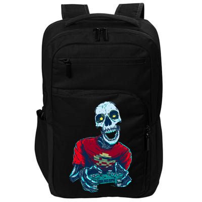 Scary Gamer Skeleton Playing Video Games Graphic Impact Tech Backpack