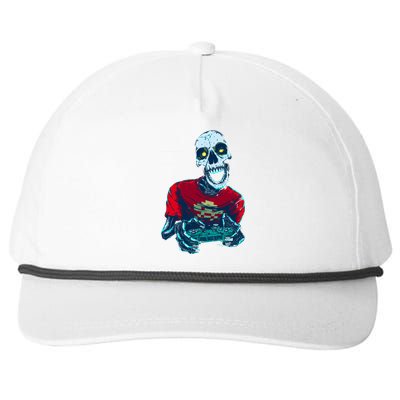 Scary Gamer Skeleton Playing Video Games Graphic Snapback Five-Panel Rope Hat