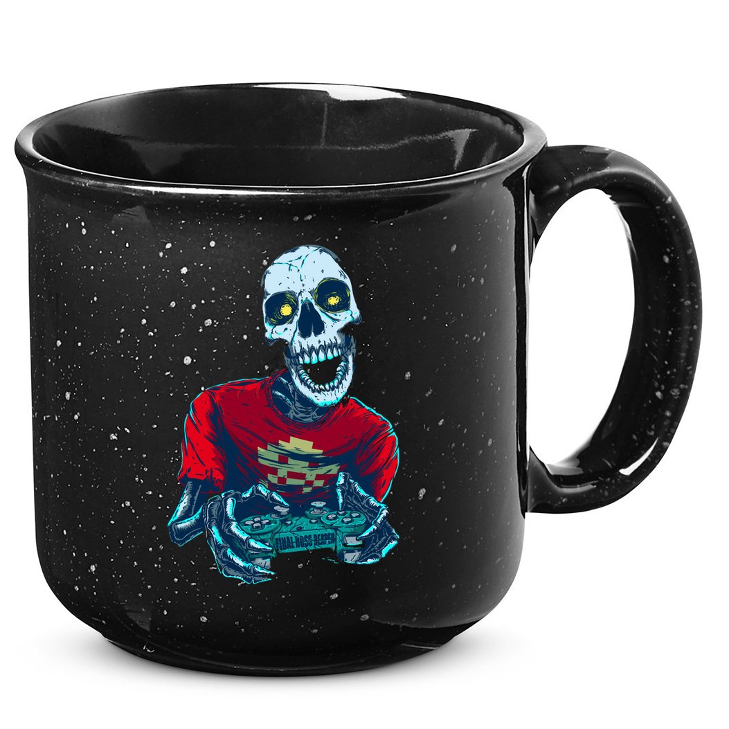 Scary Gamer Skeleton Playing Video Games Graphic 15oz Campfire Ceramic Mug