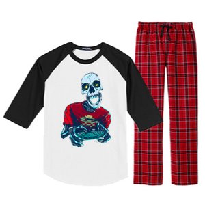 Scary Gamer Skeleton Playing Video Games Graphic Raglan Sleeve Pajama Set