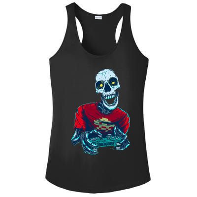 Scary Gamer Skeleton Playing Video Games Graphic Ladies PosiCharge Competitor Racerback Tank