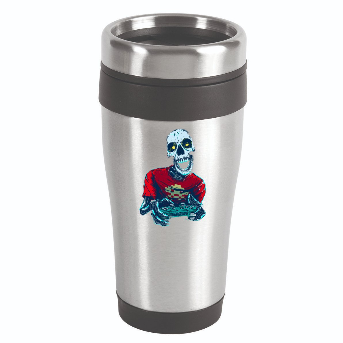 Scary Gamer Skeleton Playing Video Games Graphic 16oz Travel Tumbler