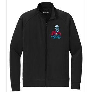 Scary Gamer Skeleton Playing Video Games Graphic Stretch Full-Zip Cadet Jacket