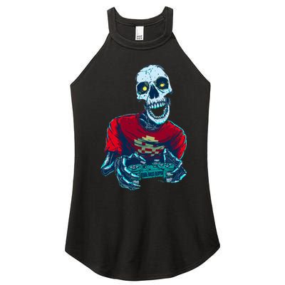 Scary Gamer Skeleton Playing Video Games Graphic Women's Perfect Tri Rocker Tank