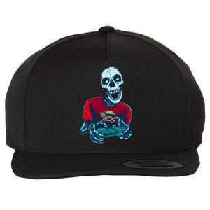 Scary Gamer Skeleton Playing Video Games Graphic Wool Snapback Cap