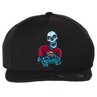 Scary Gamer Skeleton Playing Video Games Graphic Wool Snapback Cap