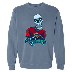 Scary Gamer Skeleton Playing Video Games Graphic Garment-Dyed Sweatshirt