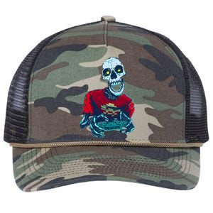 Scary Gamer Skeleton Playing Video Games Graphic Retro Rope Trucker Hat Cap