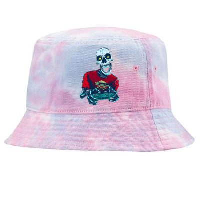 Scary Gamer Skeleton Playing Video Games Graphic Tie-Dyed Bucket Hat