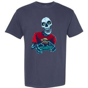 Scary Gamer Skeleton Playing Video Games Graphic Garment-Dyed Heavyweight T-Shirt