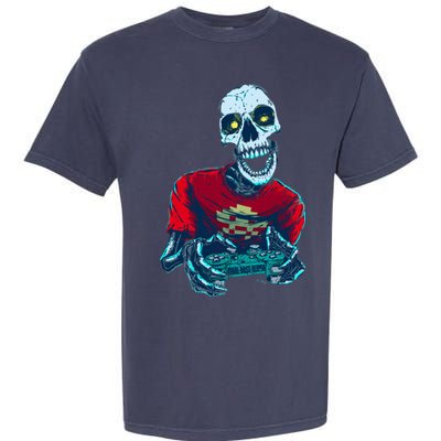 Scary Gamer Skeleton Playing Video Games Graphic Garment-Dyed Heavyweight T-Shirt