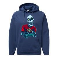 Scary Gamer Skeleton Playing Video Games Graphic Performance Fleece Hoodie