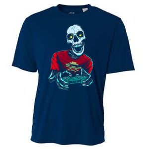 Scary Gamer Skeleton Playing Video Games Graphic Cooling Performance Crew T-Shirt