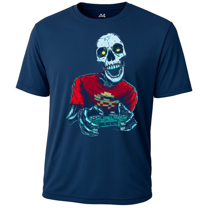 Scary Gamer Skeleton Playing Video Games Graphic Cooling Performance Crew T-Shirt