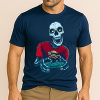 Scary Gamer Skeleton Playing Video Games Graphic Cooling Performance Crew T-Shirt