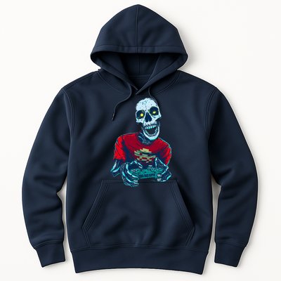 Scary Gamer Skeleton Playing Video Games Graphic Hoodie