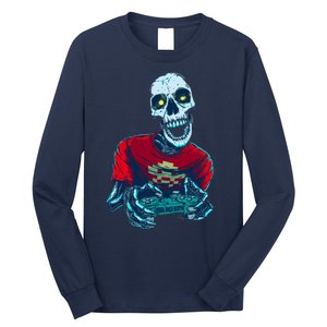 Scary Gamer Skeleton Playing Video Games Graphic Long Sleeve Shirt