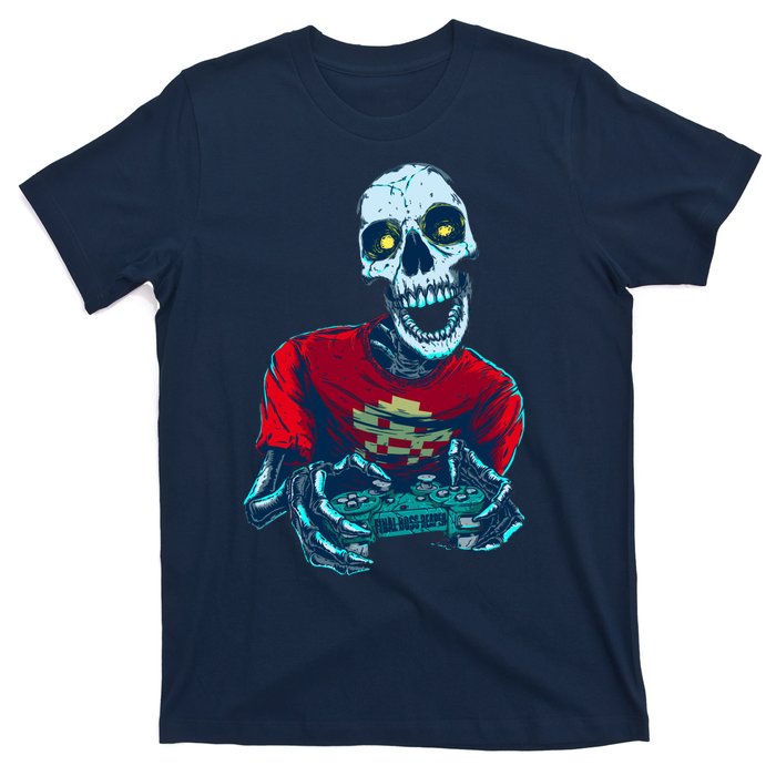 Scary Gamer Skeleton Playing Video Games Graphic T-Shirt