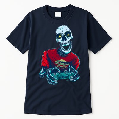 Scary Gamer Skeleton Playing Video Games Graphic Tall T-Shirt