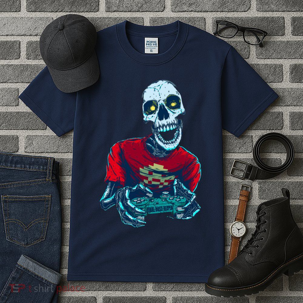 Scary Gamer Skeleton Playing Video Games Graphic Tall T-Shirt