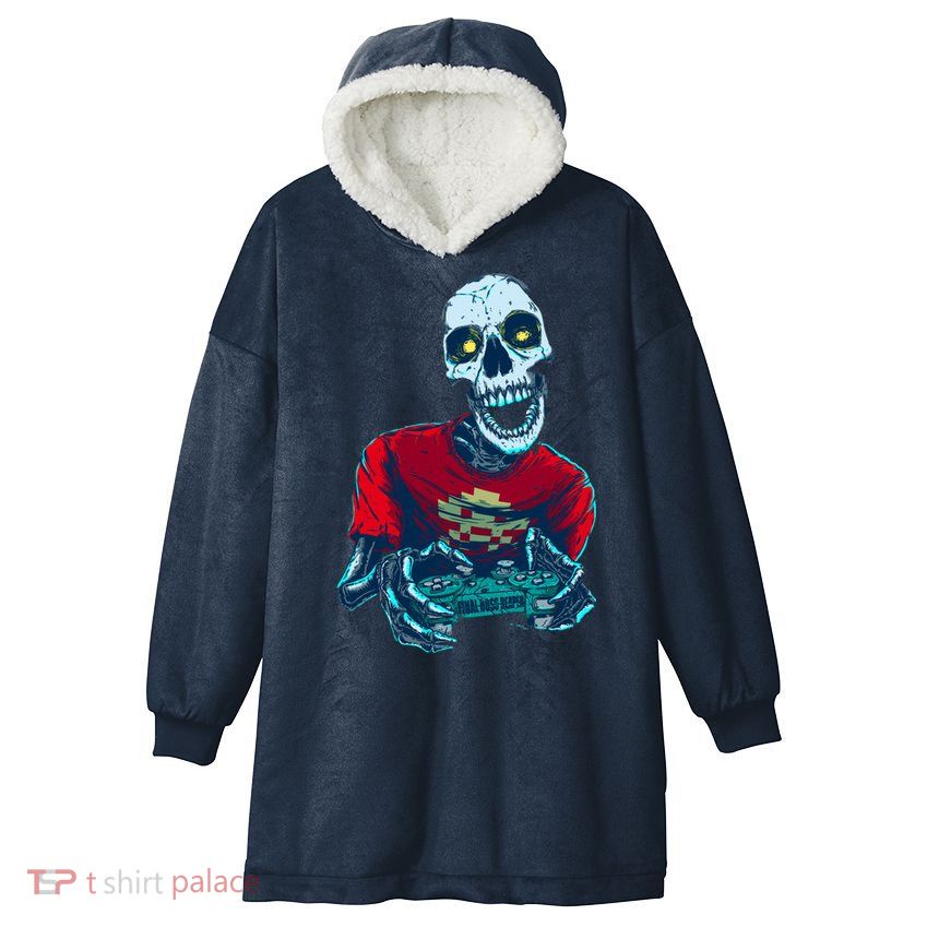 Scary Gamer Skeleton Playing Video Games Graphic Hooded Wearable Blanket